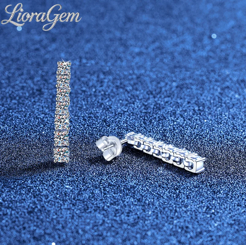 LioraGem A Row of Diamond-filled Geometric Stud Earrings, Luxurious Tassels and Simple Moissanite Earrings Platinum PT950 Stamp