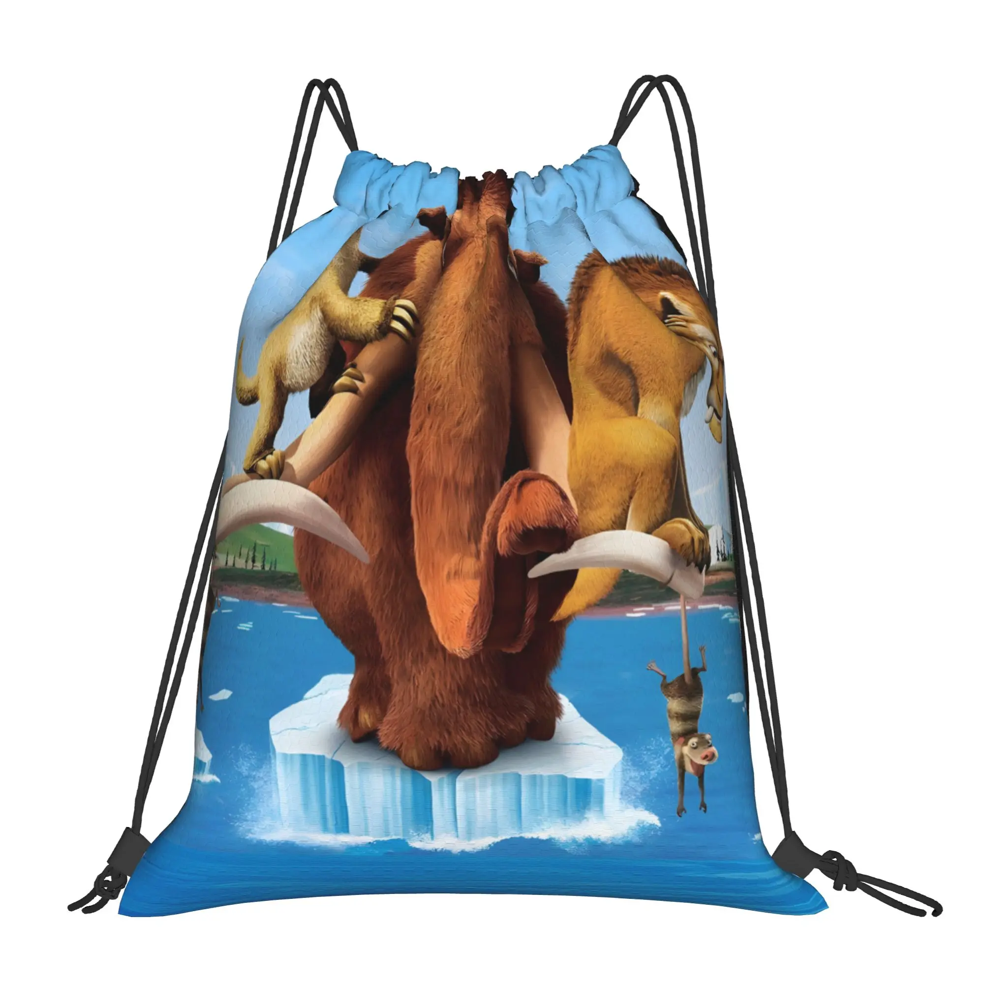 

1 шт. Милый мешок-рюкзак на шнурке с персонажами из мультфильмов «Ледяная эпоха» (Мэнни, Сид, Диего, Элли, Скрэт, Краш, Эдди) для хранения обуви и одежды, портативный, для подростков