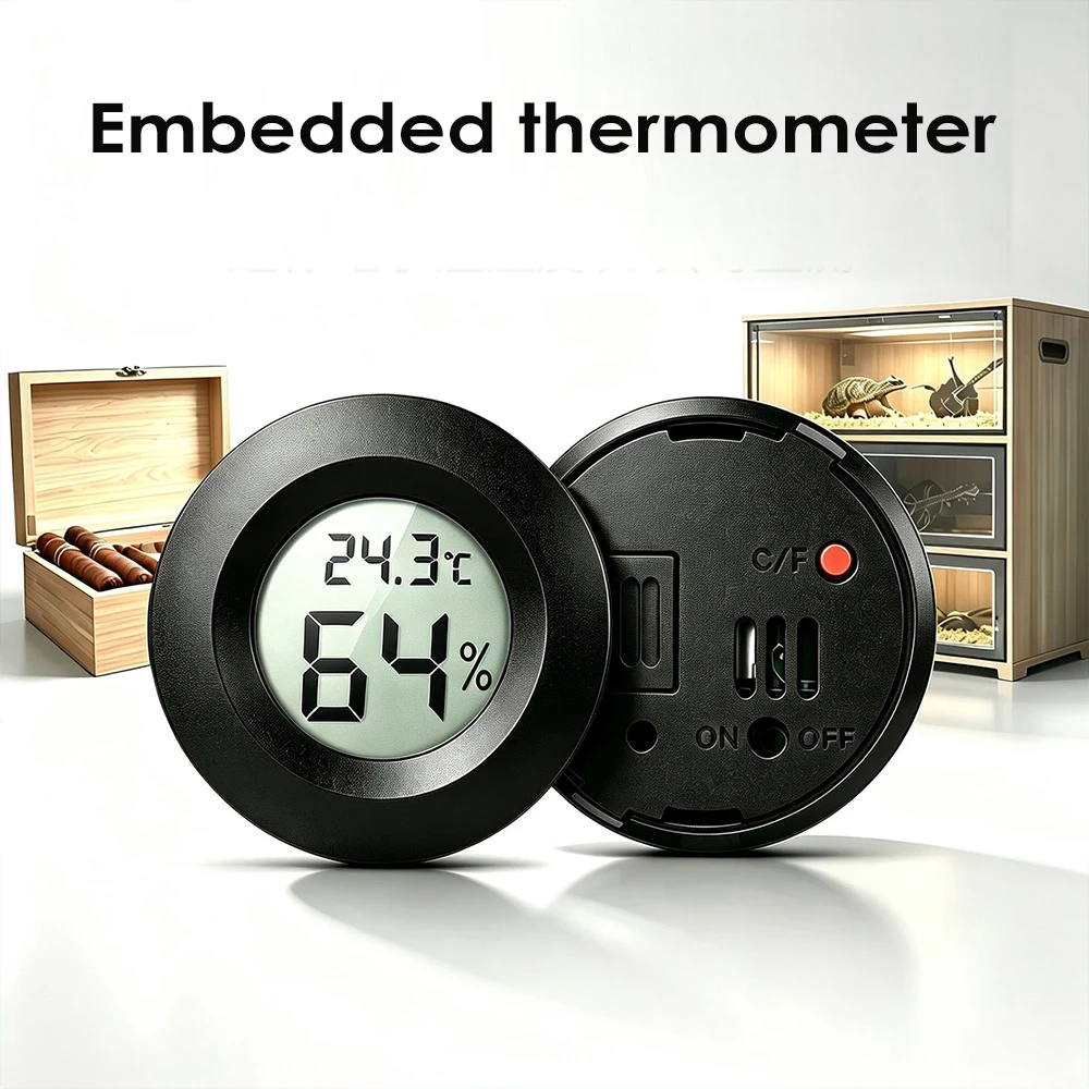Weißes / Rundes Digitales LCD-Thermometer für Auto, Innenräume, Zigarren- und Weinschränke, Digitales Temperatur- und Feuchtigkeitsmessgerät, Haustier-Acrylbox – Detail 2