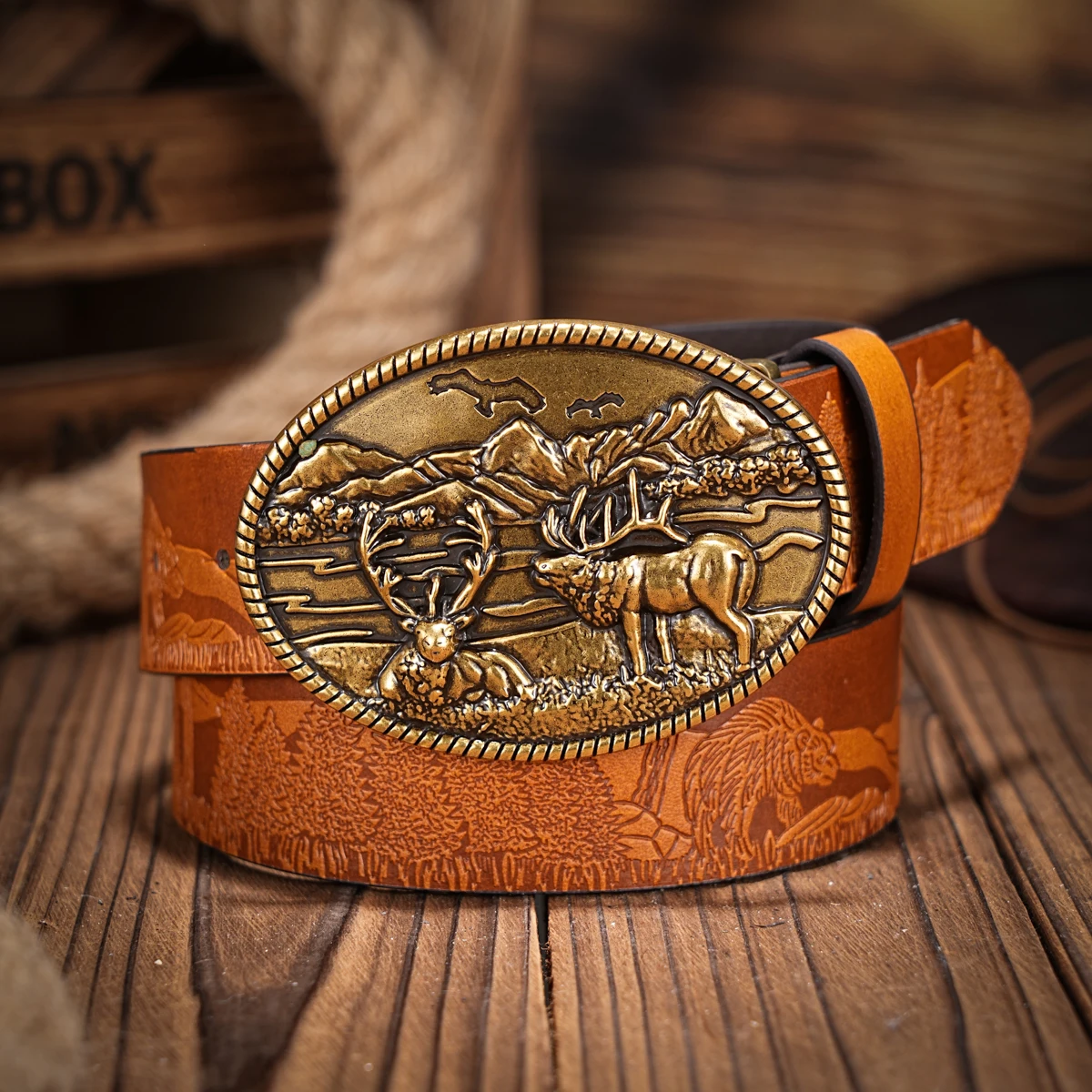 Western denim PU Belt - men's decorative printed carved denim waistband