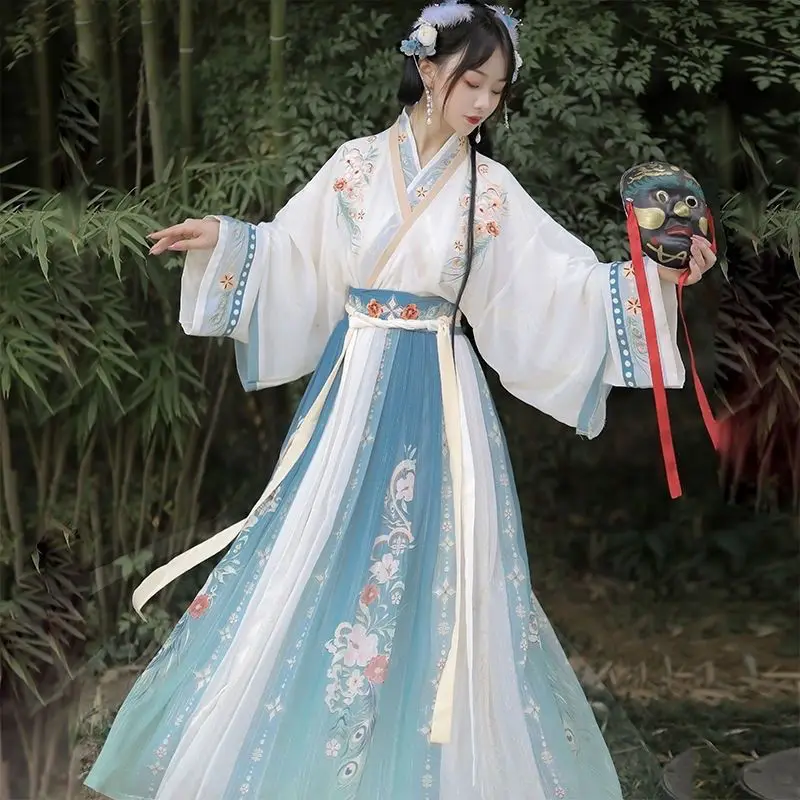 

Косплей Hanfu в стиле Jin — Tang Ruqun с цветочным принтом, юбка с высокой талией для женщин, традиционный китайский костюм на Хэллоуин