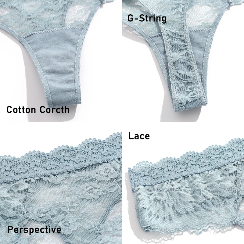 3PCS/Set Women Sexy Lace Panties Low Rise G-String Thongs Perspective Breathable Underwear For Female Transparent Soft Lingerie