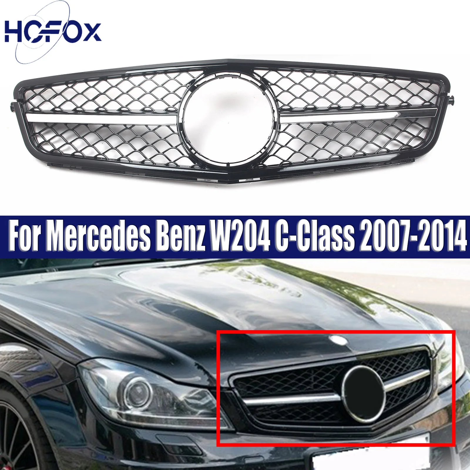 

Silvery Black Front Bumper Grill Middle Net After Market Part Replace For Mercedes Benz W204 C-Class 2007-2014 WITHOUT EMBLEM