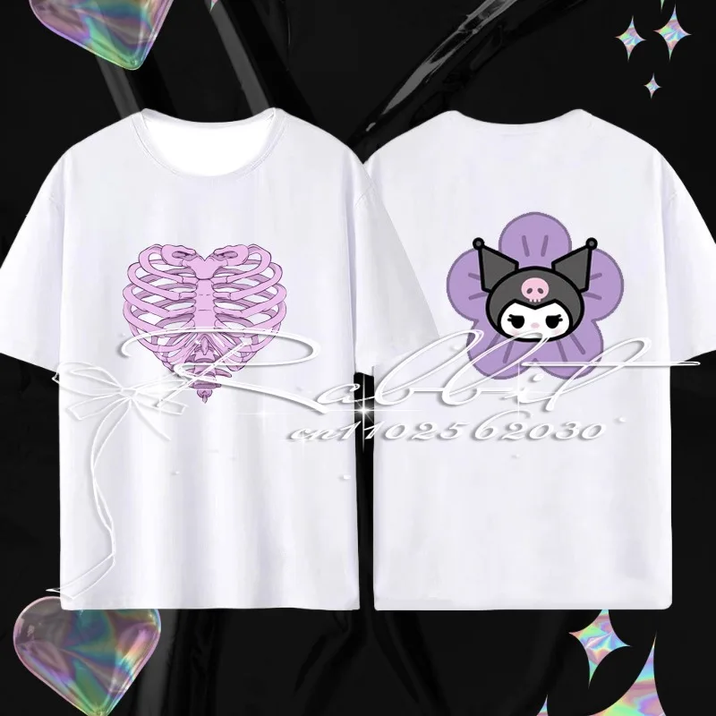 2025 جديد سانريو سلسلة كورومي فستان الهالوين تي شيرت للبنين والبنات موضة حفلة هدية أساسية تي شيرت فضفاض غير رسمي #4