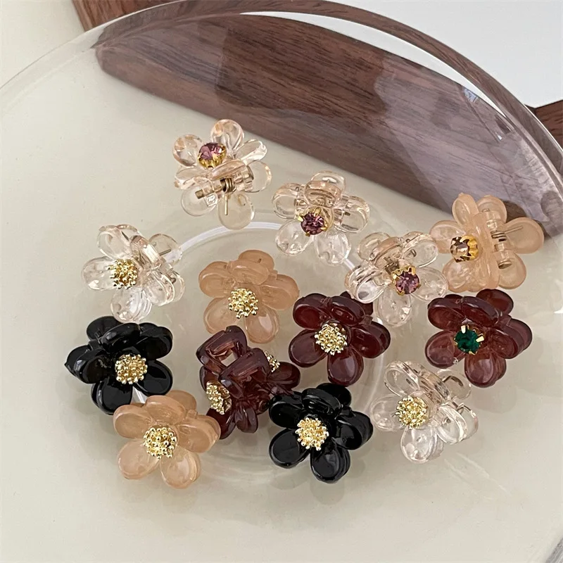 Korean version of cute mini pearl rhinestones small flower hair catch small bangs side clip sweet small fresh hair accessories