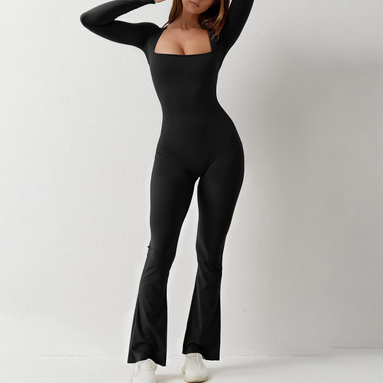 

long sleeved yoga one-piece shapewear with tight fit, abdominal tightening, hip lifting, wide leg corset, winter sexy style