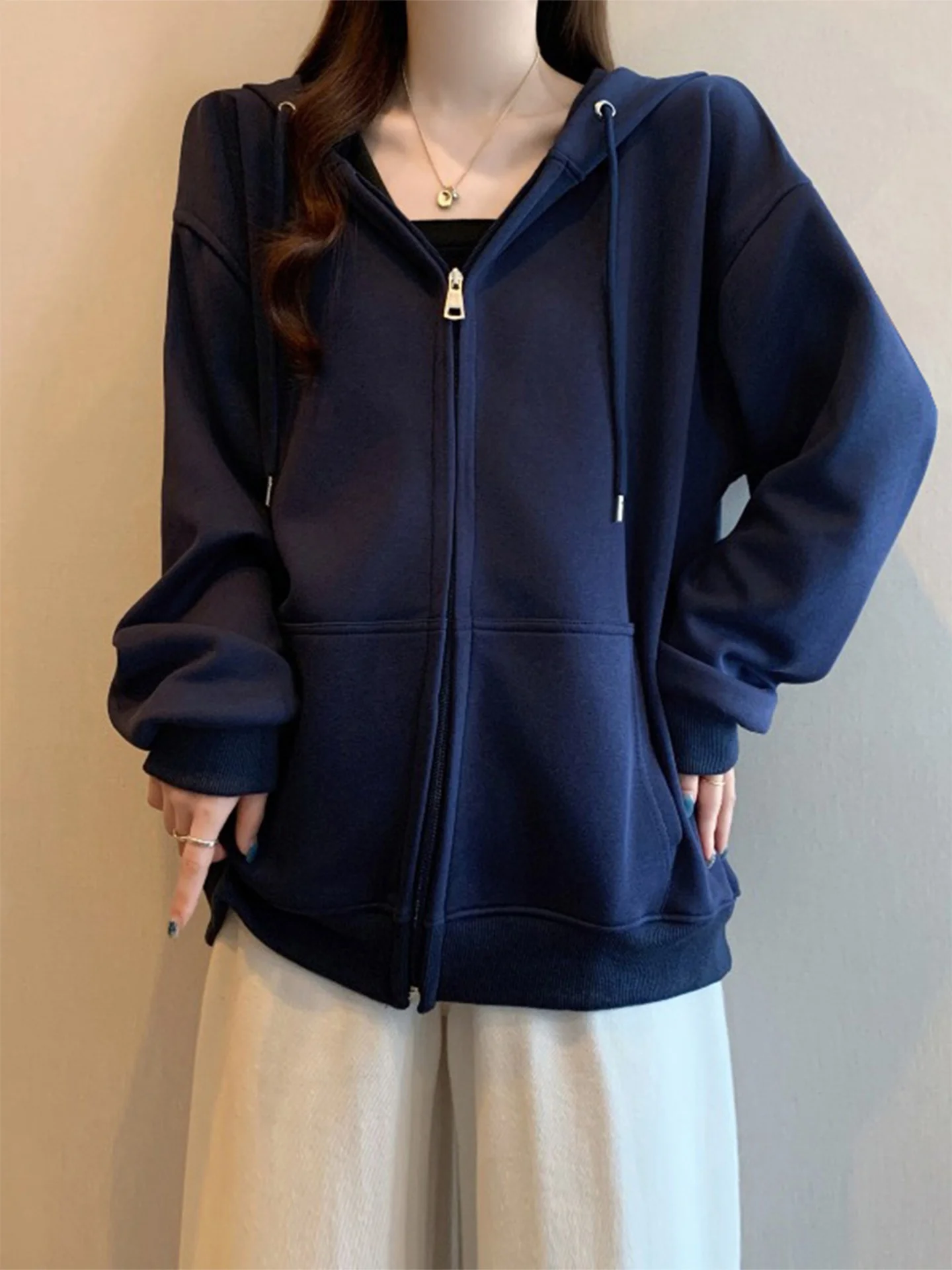 

plus Size Women's Hooded Long Sve Sweatirt Jaet Thi Winter Outerwear Cardigan Casual Korean Sle Commute Faion