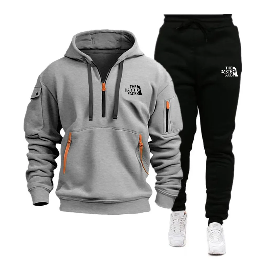 2024 Herbst/Winter Mode lässig Sport Herren Digitaldruck Set Langarm Hoodie und Stretch Taille Hose 2-teiliges Set