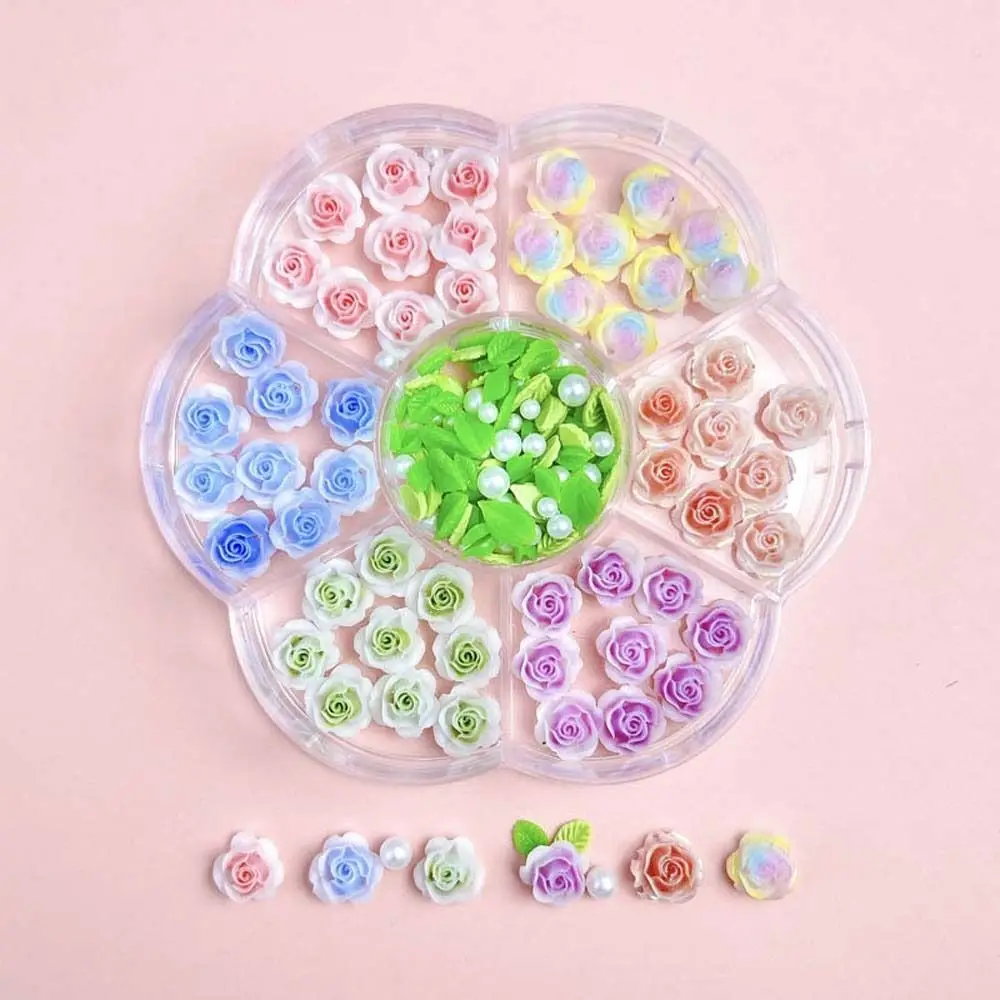 Pink Rose Flower Rose Nail Decorations Camellia Leaves DIY Nail Charms Rose Nail Accessories Mixed Pearl Beads Green