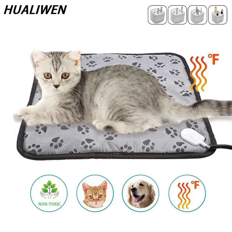 Dog Cat Electric Blanket Heating Pad Pet Bed Mat Waterproof Anti-Bite Adjustable Temperature Chair Cushion