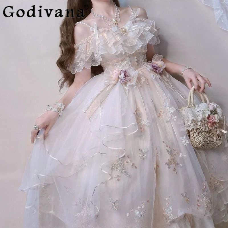 

Flora Lolita Embroidery Summer Dress Female Princess Lolita Bridal Wedding Dress Women's JSK Summer Birthday Party Dress
