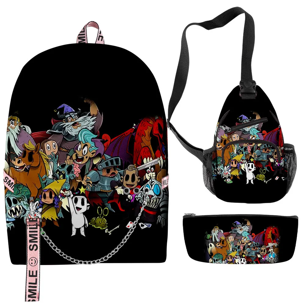 Clásico Popular divertido nadie salva el mundo impresión 3D 3 unids/set mochilas escolares mochila de viaje multifunción bolsa de pecho estuche para lápices