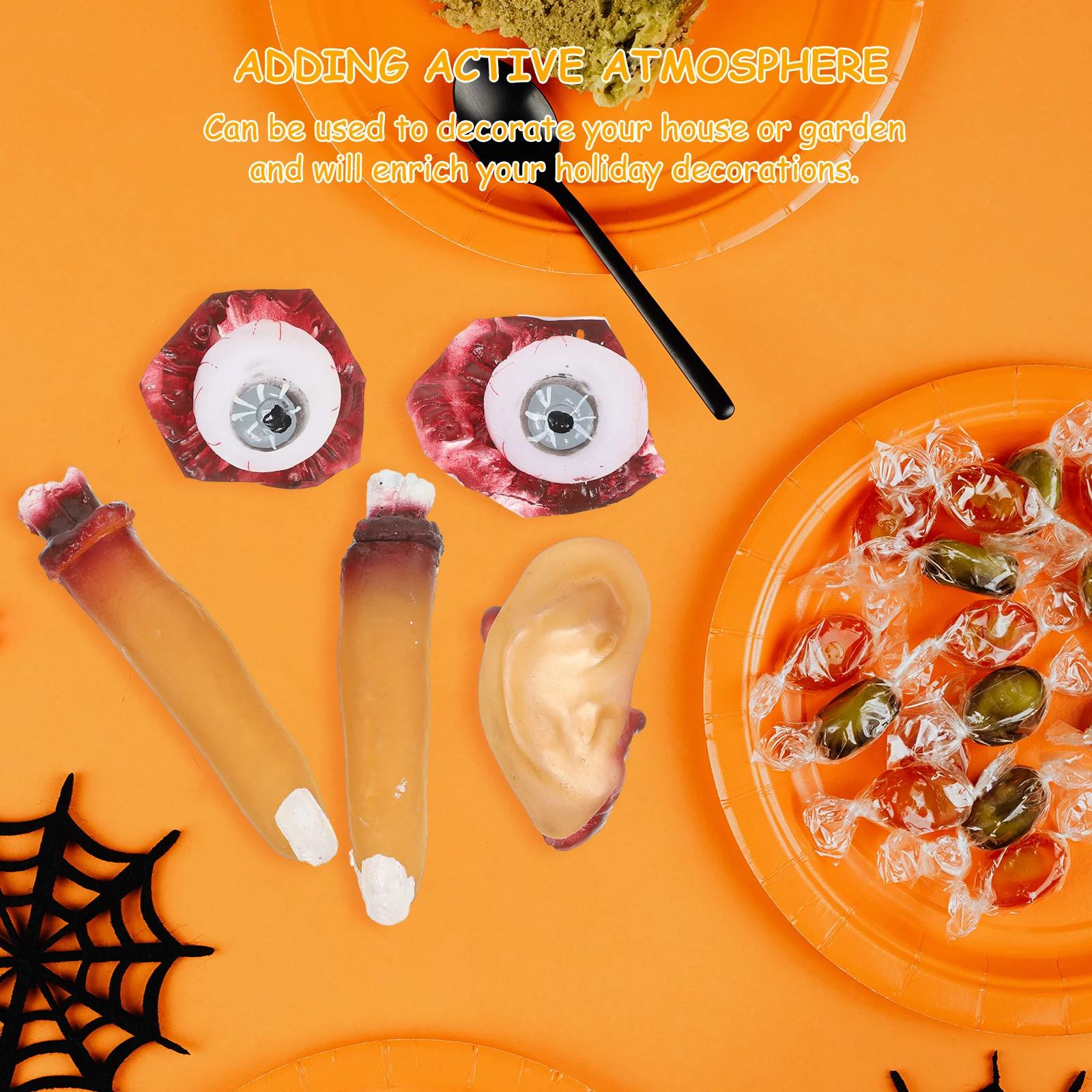 

4 шт., реалистичные накладные пальцы, глазные яблоки, уши, декор на Хэллоуин, тематический реквизит ужасов для бара, клуба, вечеринки, улучшения атмосферы