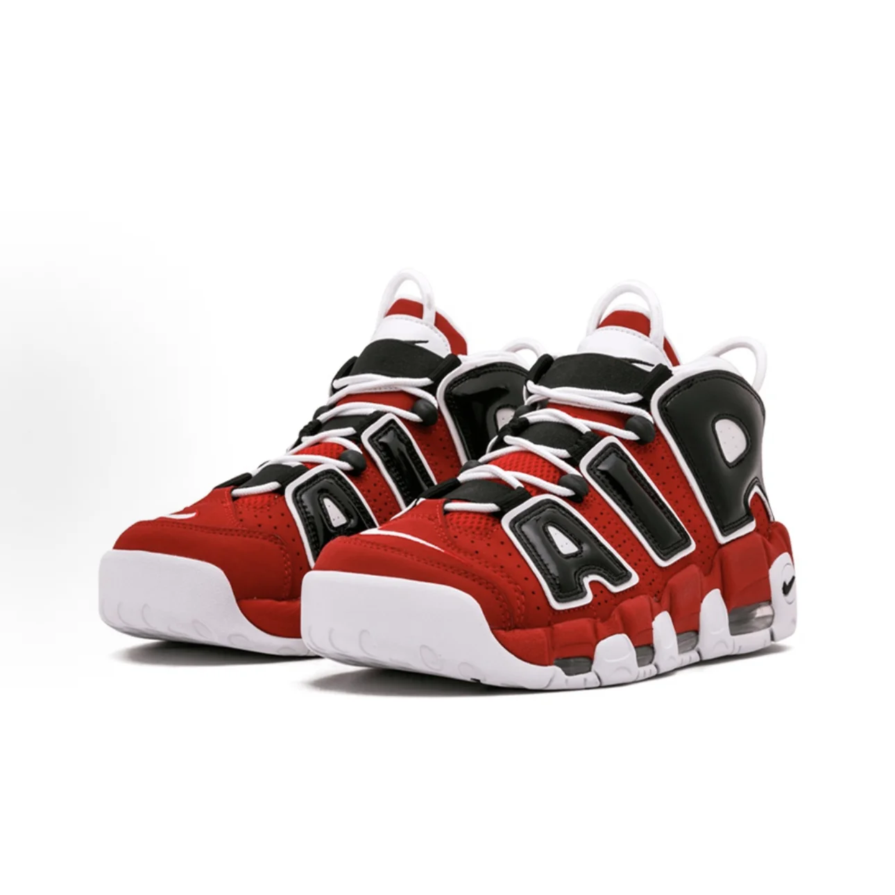 Nike Air More Uptempo Retro Mid top Basketball Shoes Comfortable and versatile Men's and Women's black and white color scheme