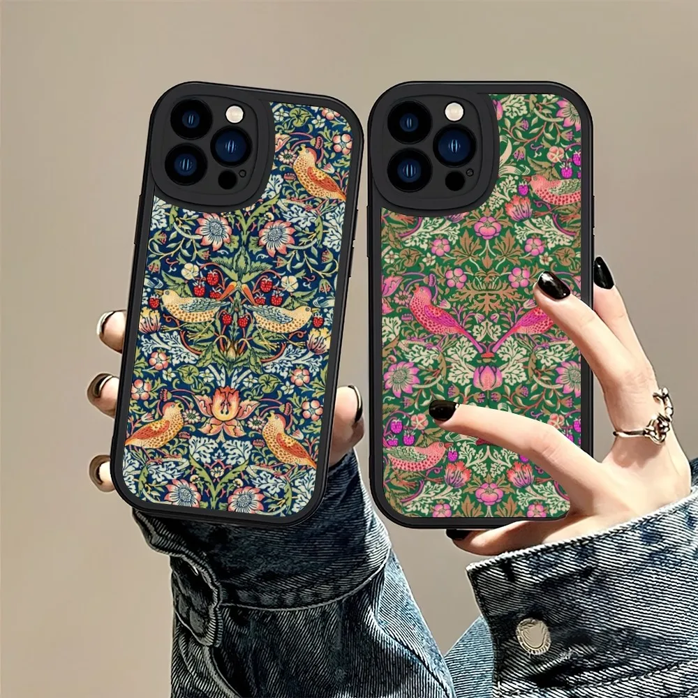 Art W-William Morris Luxury Phone Case For iPhone 11 12 13 14 15 X XR Pro MAX 7 8 Plus Lens Protective Leather Soft Back Cover