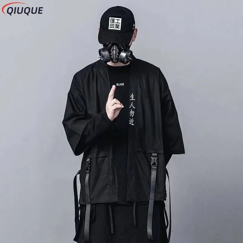 

XT8Trendy Summer Men Loose Trench Coat Punk Safari Hip Hop Style Workwear Tops Black Korean Streetwear Male Casual OversizeXT6@!