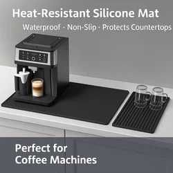 Silicone Mat Under Coffee Machine With Lip Dish Drying Mats for Kitchen Counter Nonslip Rubber Backed Under Coffee Maker Mat