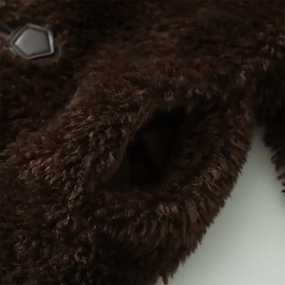 New women's clothing European and American wind rope buckle fur effect short coat jacket