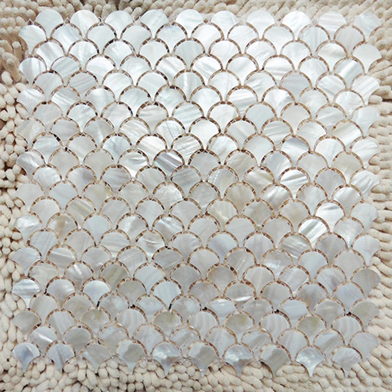 مقياس السمك الأبيض قذيفة فسيفساء بلاط أم اللؤلؤ المطبخ باكسبلاش الحمام دش جدار التلفزيون خلفية مروحة خلفية #2