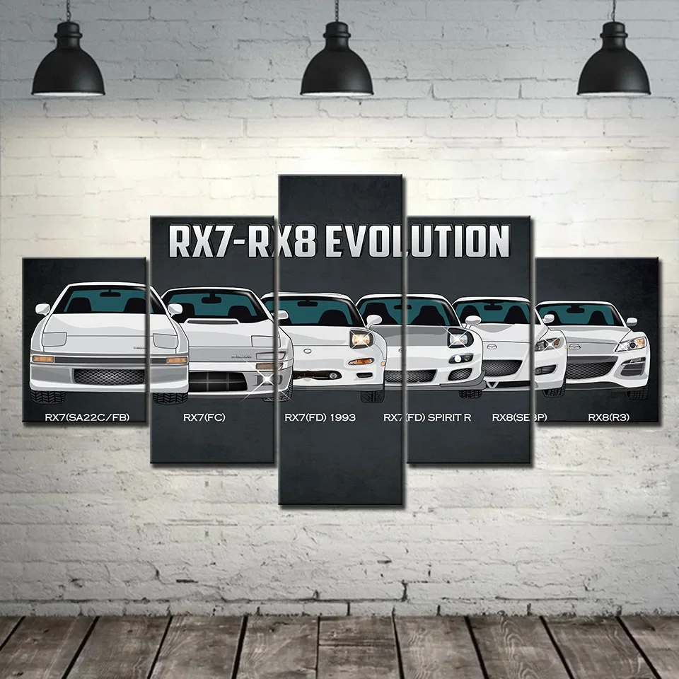 

Cool white RX-7 multi specification five piece canvas painting, modern living room decoration painting