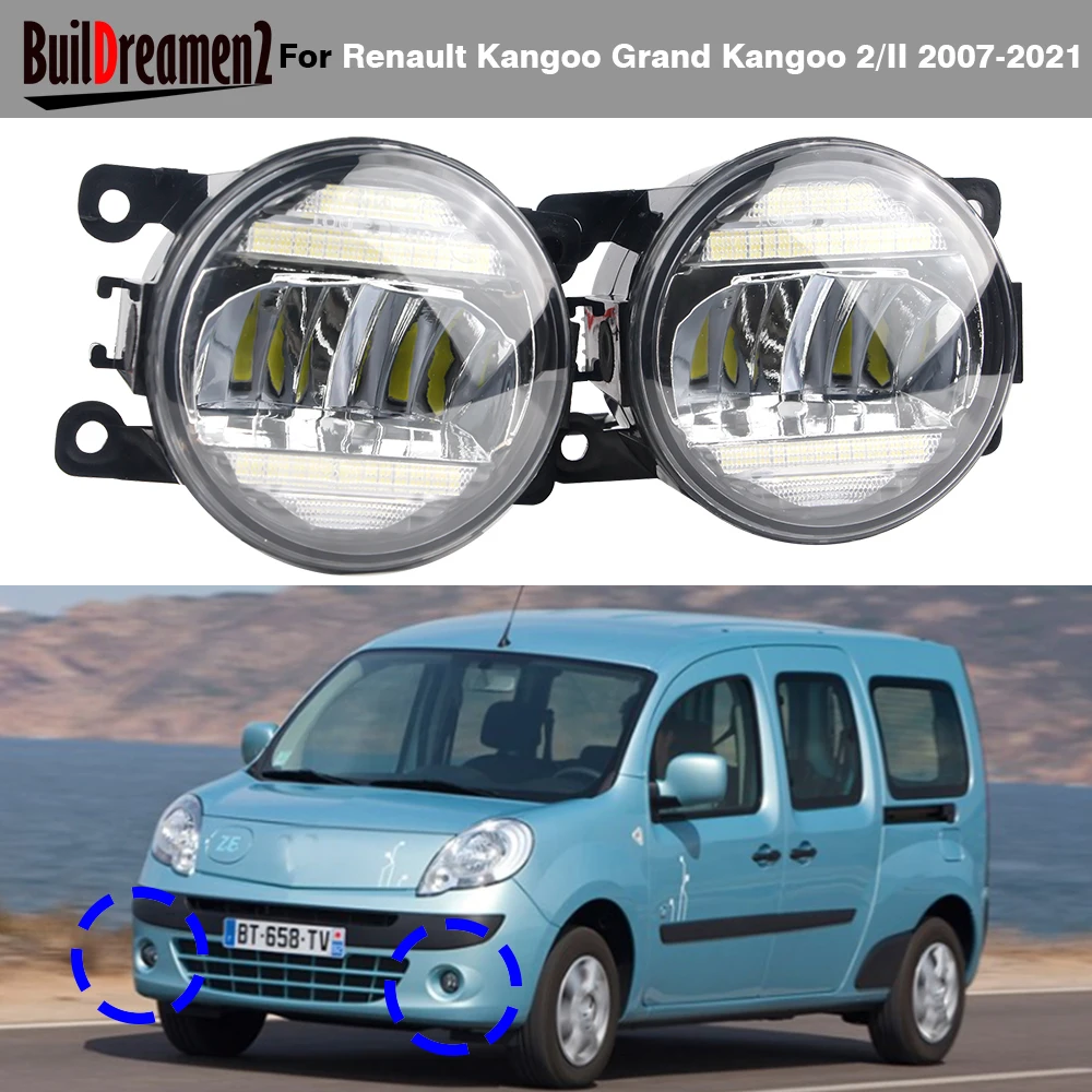 2 Pieces 30W Car Canbus LED Fog Light Daytime Running Lamp DRL Accessories H11 For Renault Kangoo Grand Kangoo 2/II 2007-2021