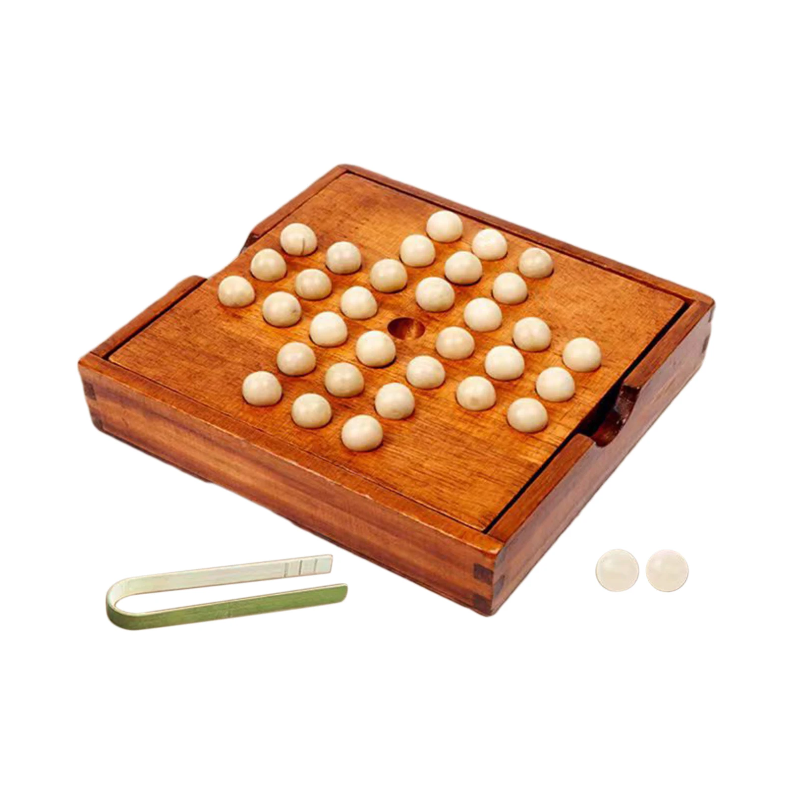 Solitaire Board Game Office Decor Chess Toy and 32 Marbles Chess Wooden Puzzle Board Game Strategy Board Game Table Top Game