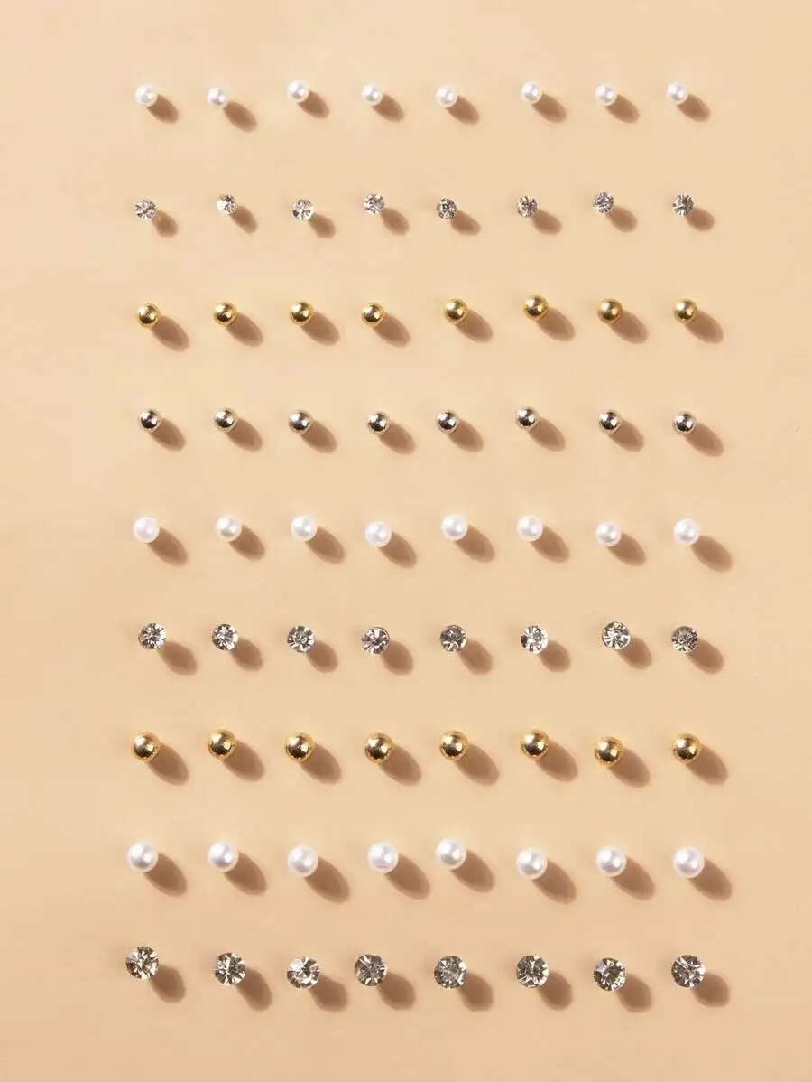 36 Pairs Rhinestone And Faux Pearl Stud Earrings For Women