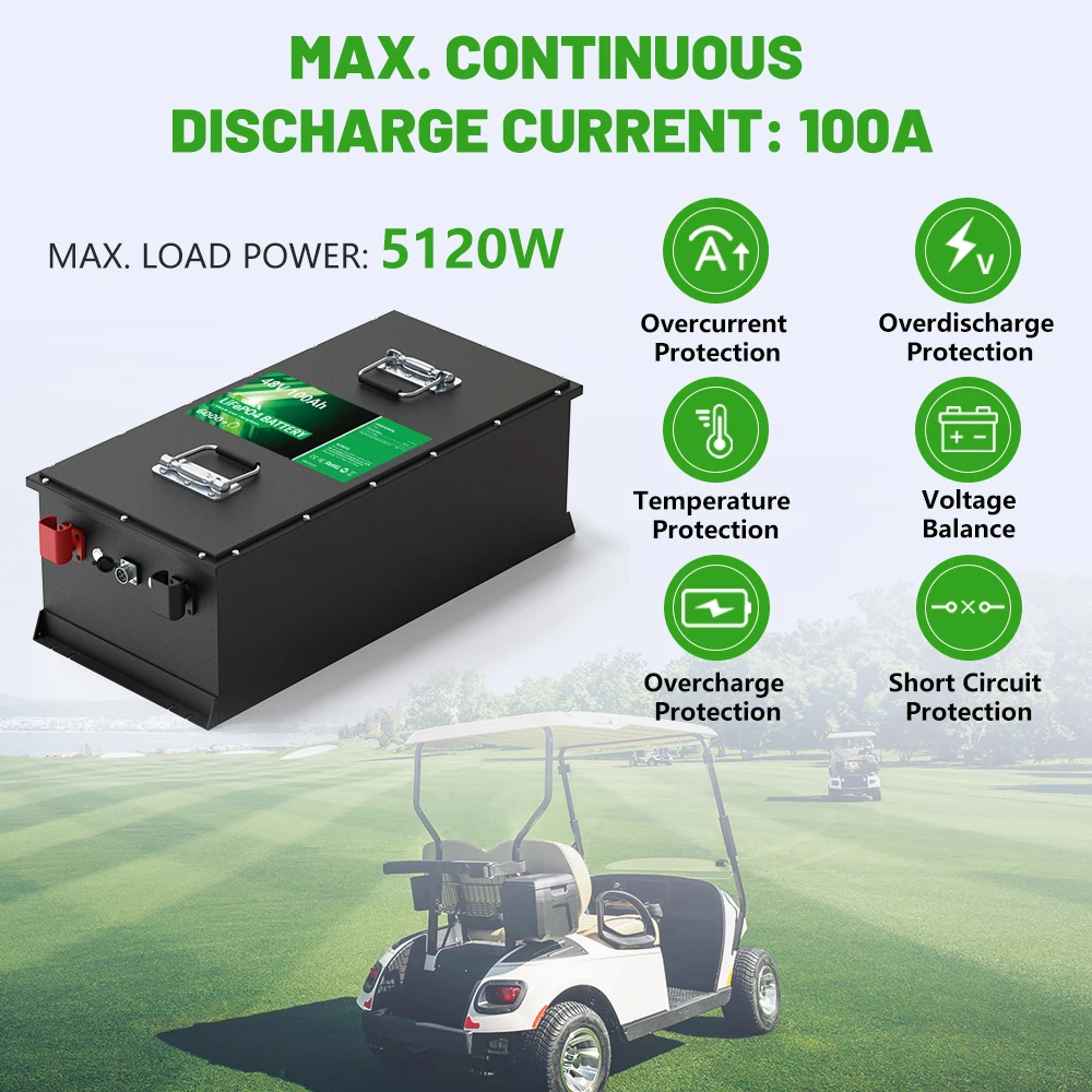 LiFePO4 48V 100Ah Golf Cart batteria al litio 51.2V 120Ah 150Ah 6000 + cicli 16S Smart Bluetooth 200A BMS Monitor EU US STOCK