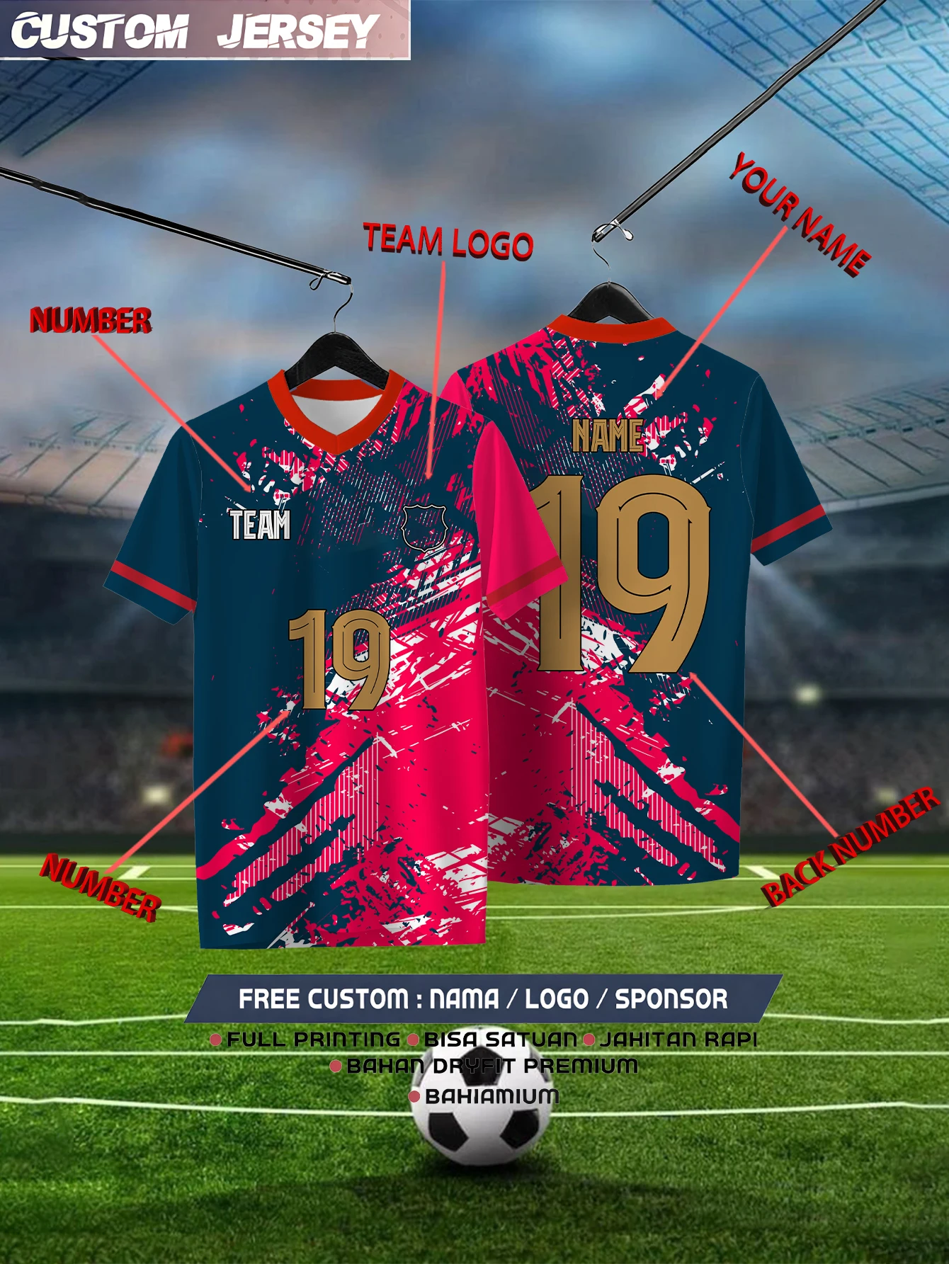 

Customized Geometric Black Short Sleeved Shirt with Team Name, Emblem, Name and Number, Outdoor Sports Short Sleeved T-shirt