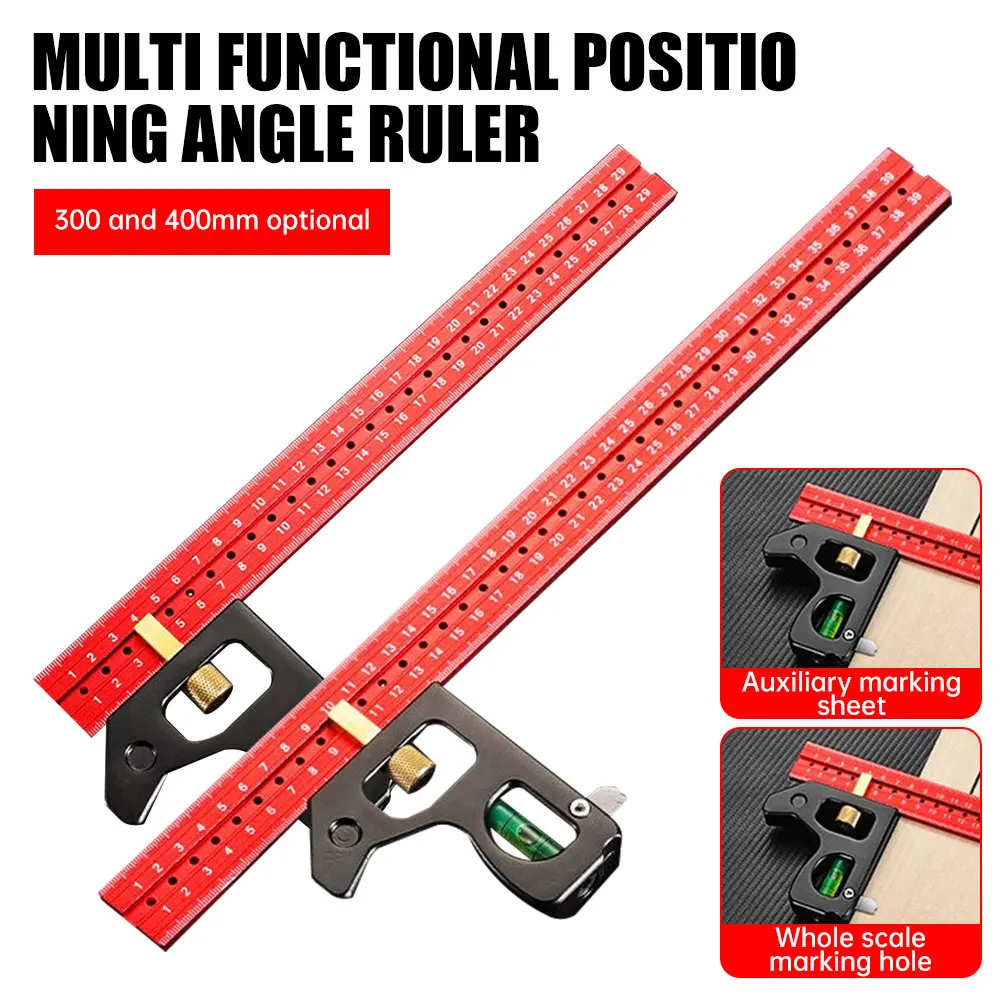 300/400mm Metal Slide Ruler T Track Combination Ruler Marking Measuring Tool Multifunctional Combination Angle Ruler Woodworking