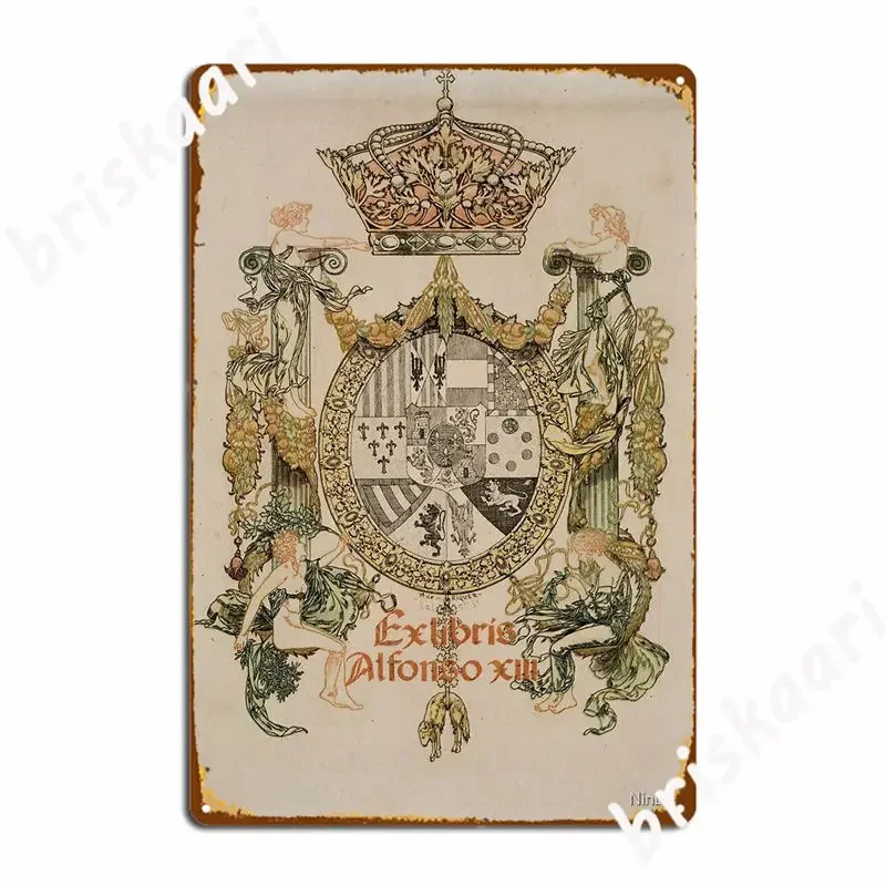 Alexandre De Riquer ex-libris libro-placa de Alfons Xiii (1904) carteles de Metal pub cueva pub placas personalizadas carteles de estaño