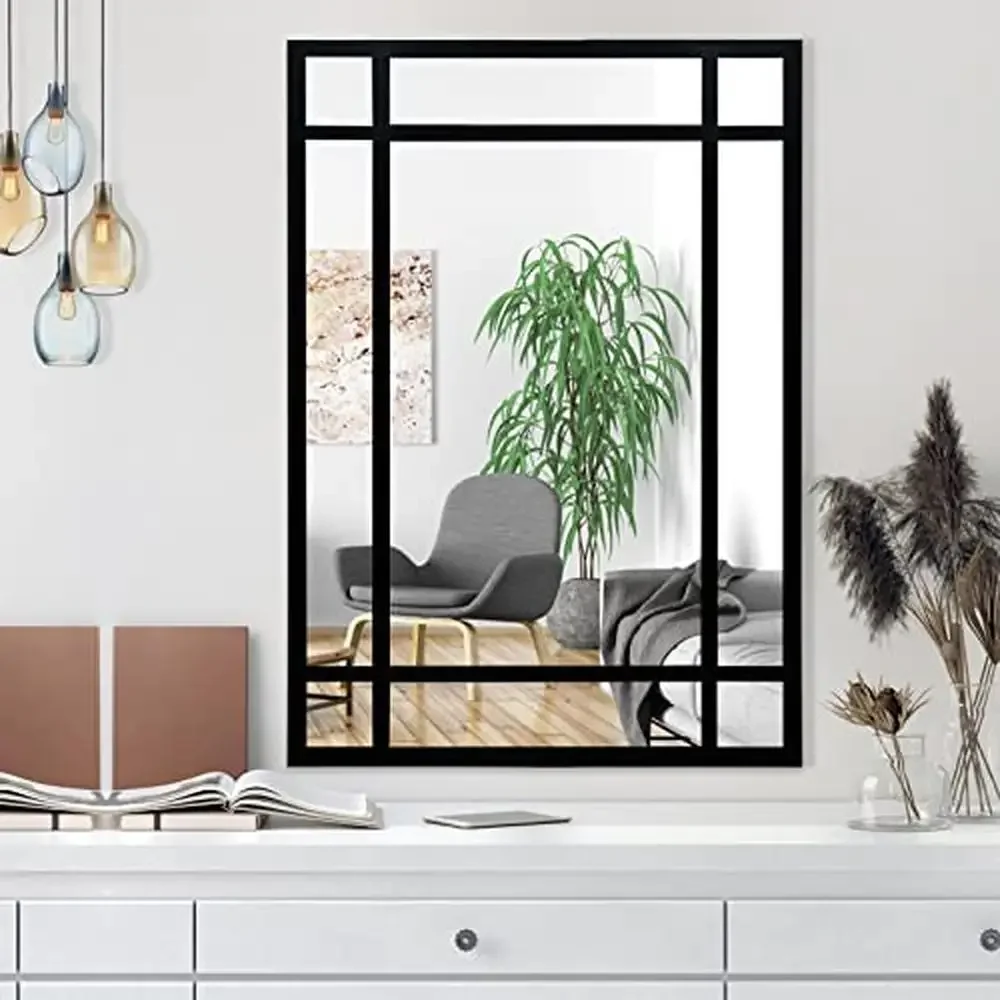 

Rectangular Decorative Wall Mirror Living Room Bedroom Bathroom Entryway Vanity Black Premium Quality Reflective Accent Piece