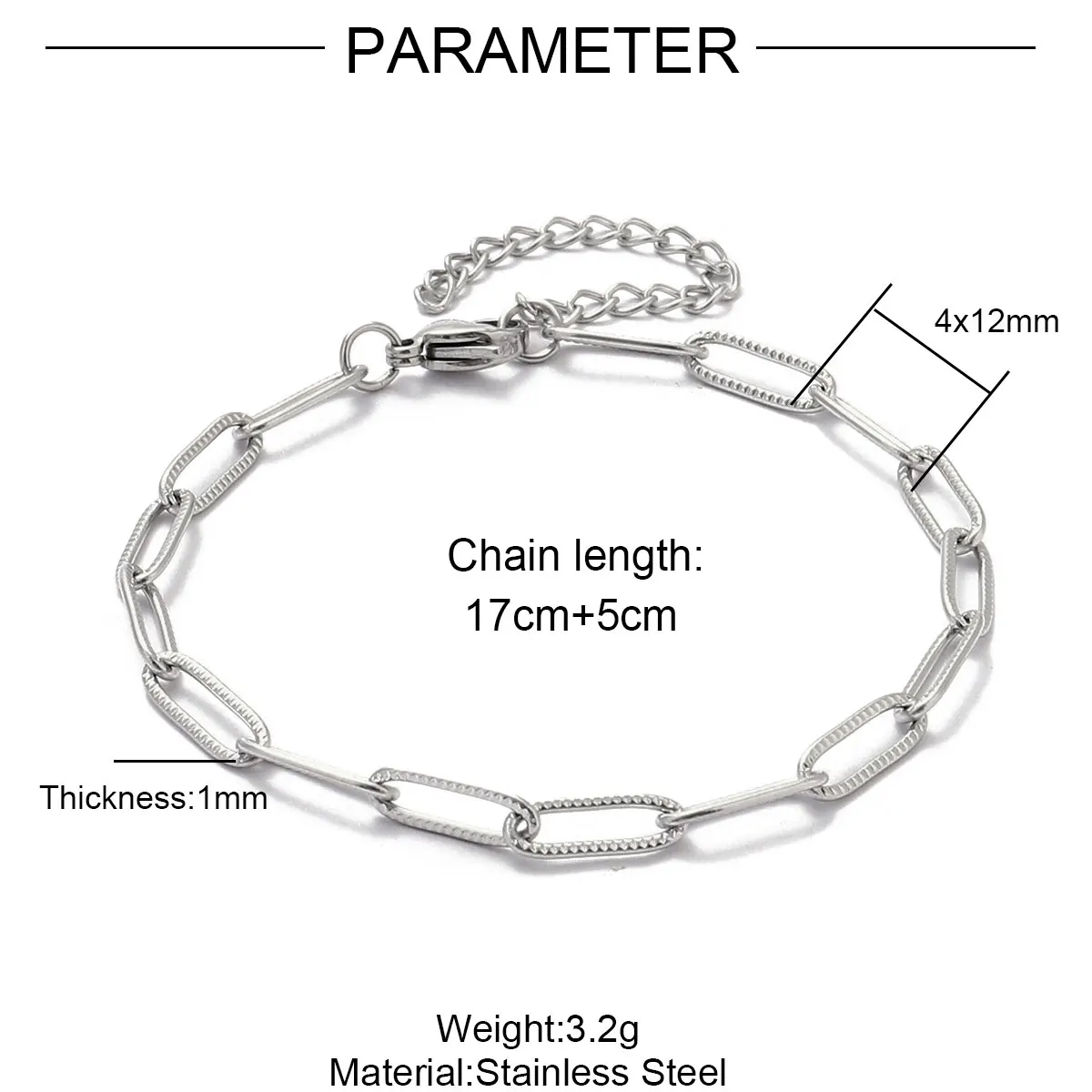 5 stks/partij 17-22 cm Nooit Vervagen Rvs Paperclip Cross Link Chain Armband Vrouwen Handgemaakte DIY Charm sieraden Maken