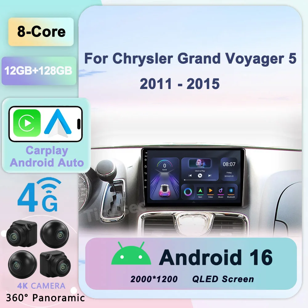 

For Chrysler Grand Voyager 5 2011 - 2015 For Dodge Grand Caravan 2008-2020 Android 16 Car Radio Player Multimedia GPS 360 Camera