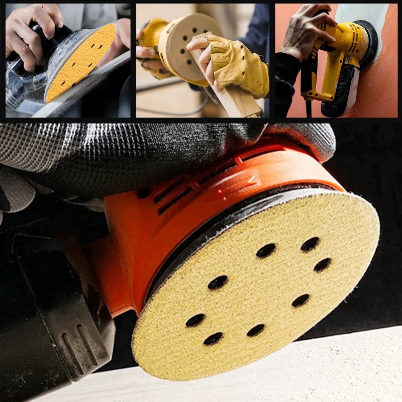 

20pcs 5inch 8 Hole Sandpaper,yellow Sanding Disc Abrasive Tools 40/60/80/100/120/180/220/320/400/600/800 Grit Sanding Discs