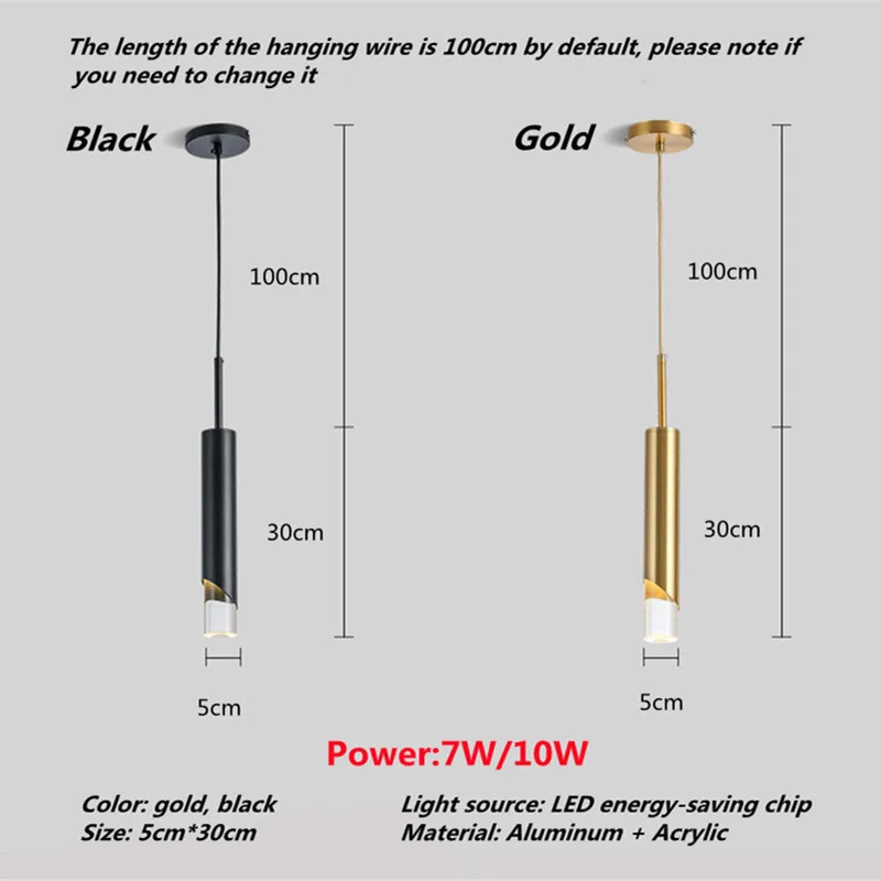 LED Pendant Light Gold Black Dimmable Chandelier Dining LED Ceiling Hanging Lamps Home Room Decor Indoor Lighting 7W10W 90V~220V