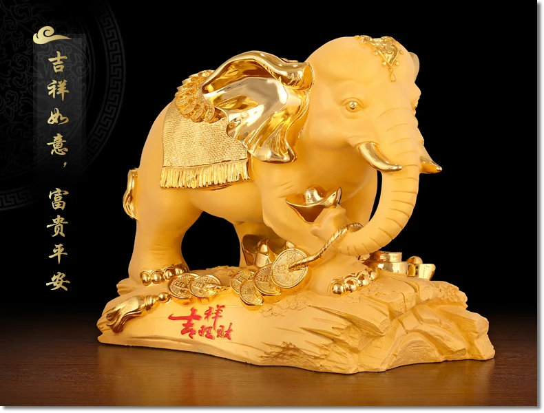 Imagem -04 - Lucky Golden Elephant Art Statue For Home Lucky Talisman Desenho de Dinheiro Feng Shui Loja da Empresa Loja Loja Salão Grande 2023