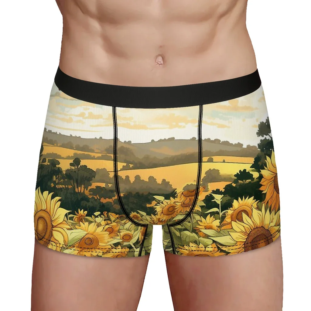 Girassol Pintura Boxer para homens, cuecas Boxer, cuecas altamente respiráveis, presente de ideia de alta qualidade