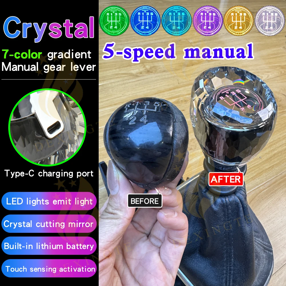 

10mm For hyundai ix35 Elantra Accent Forte Upgrade LED light crystal5 6 speed manual gear shift knobgear lever handle Auto parts