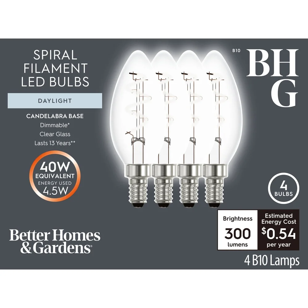 Bombilla de vela LED regulable 4,5 W 40 W equivalente E12 Base de candelabro brillo de luz diurna 300 lúmenes paquete de 4 iluminación para el hogar
