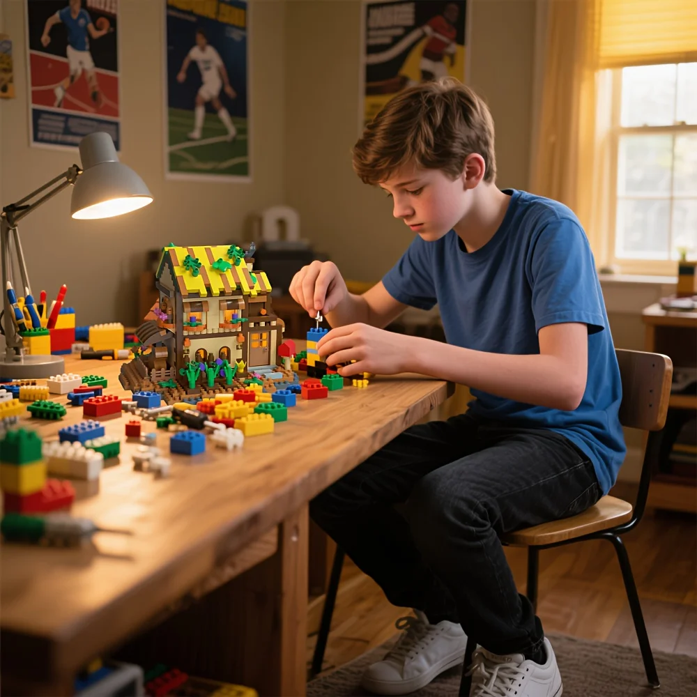 834+ Micro-Particle Secret Garden Holzhaus, warmes Bausteinset, Geschenkbox, Mini-Landschaft