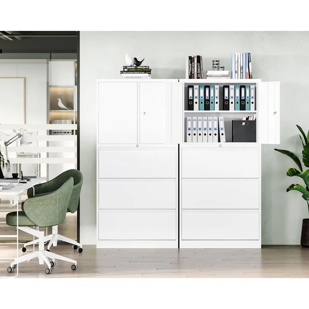 3段引き出しメタル収納キャビネット、ホームオフィス用、ロック可能なセキュリティと調整可能な棚付き、リーガル/レター/A4ファイル用