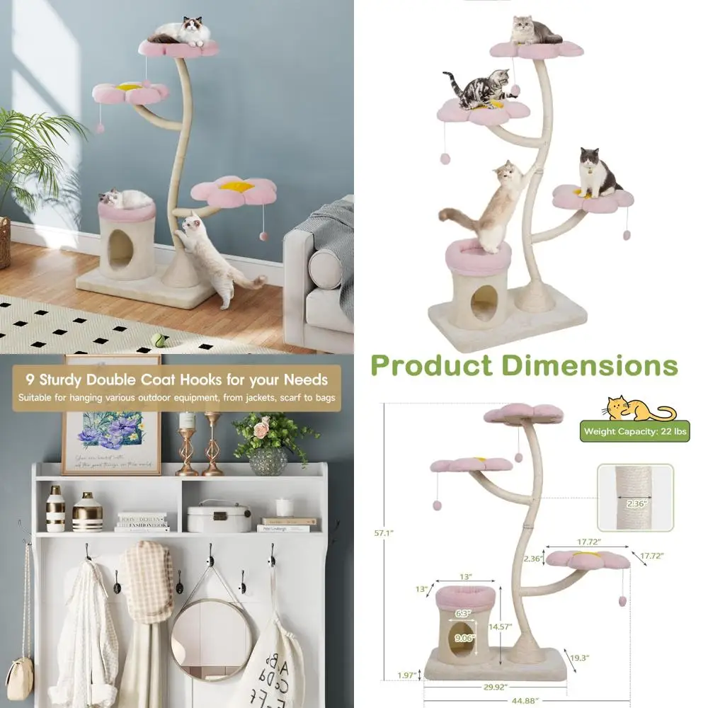 

Роскошное современное кошачье дерево с большим кондо-медом, эстетической милой башней, когтеточкой, кошачьей кроватью и боковым окунем для комфорта и игр