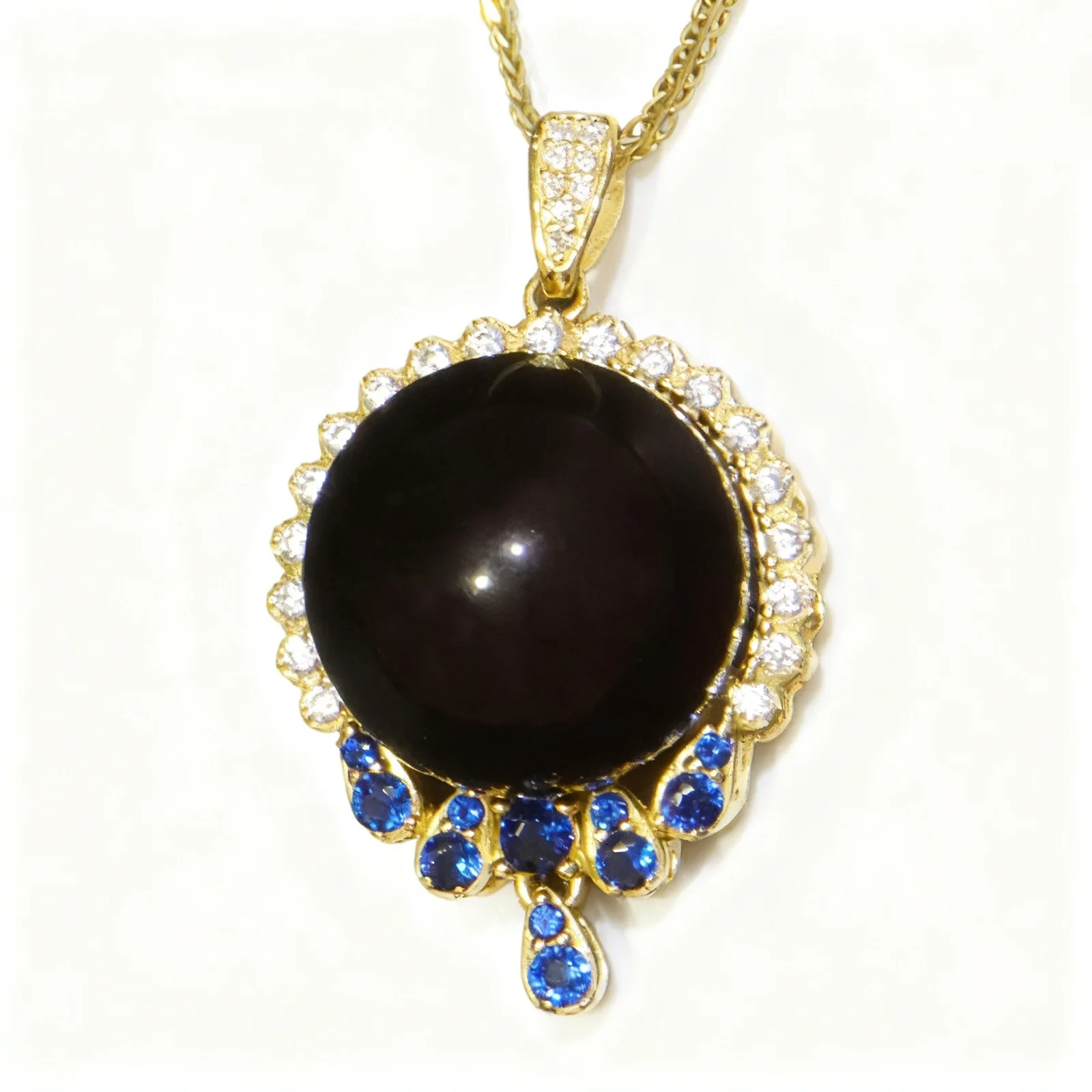 Vintage Royal Style Sterling Silver Pendant Natural Blood Amber 17mm Bead Full Diamond Lace Border Fine Jewelry