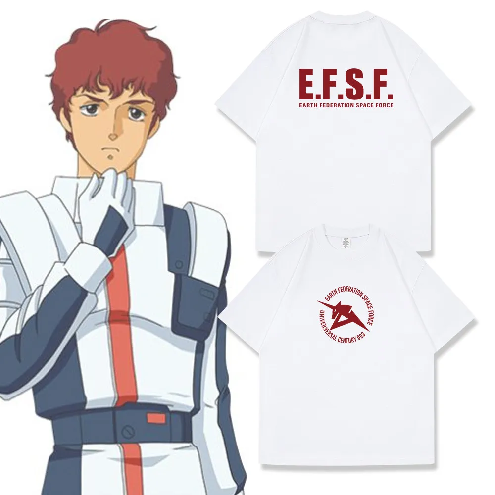 Gundam E.F.S.F Earth Federation T-Shirt für Männer und Frauen, Anime Amuro Ray, lässiges, kurzärmliges Streetwear-T-Shirt aus Baumwolle