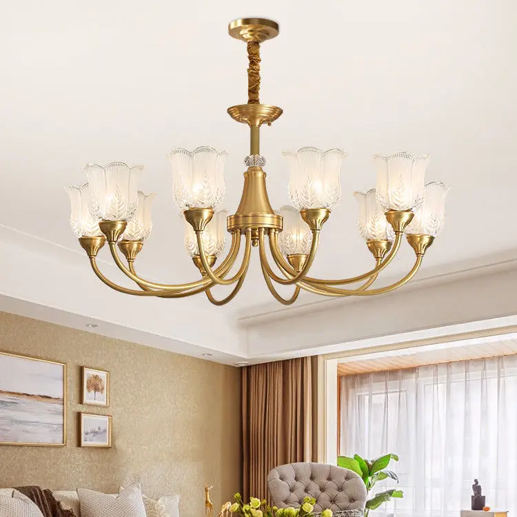 

American style living room all copper light luxury retro crystal chandelier European style dining room lighting fixture