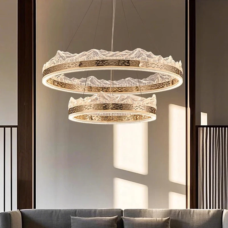Modern Single/double Layer Ring-shaped Aluminium Pendant Light Acrylic Iceberg Hanging Lamp Living Room Bedroom Hotel Chandelier