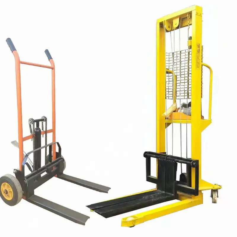 

Manual hydraulic forklift electric lifting handling stacker small loading and unloading truck simple mobile forklift stacker