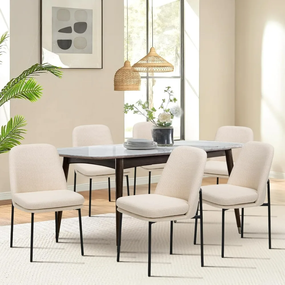 Modern Dining Chairs Set of 6, Fabric Upholstered Dining Room Chairs Dinner Chair Stylish Kitchen Chairs with Curved Back