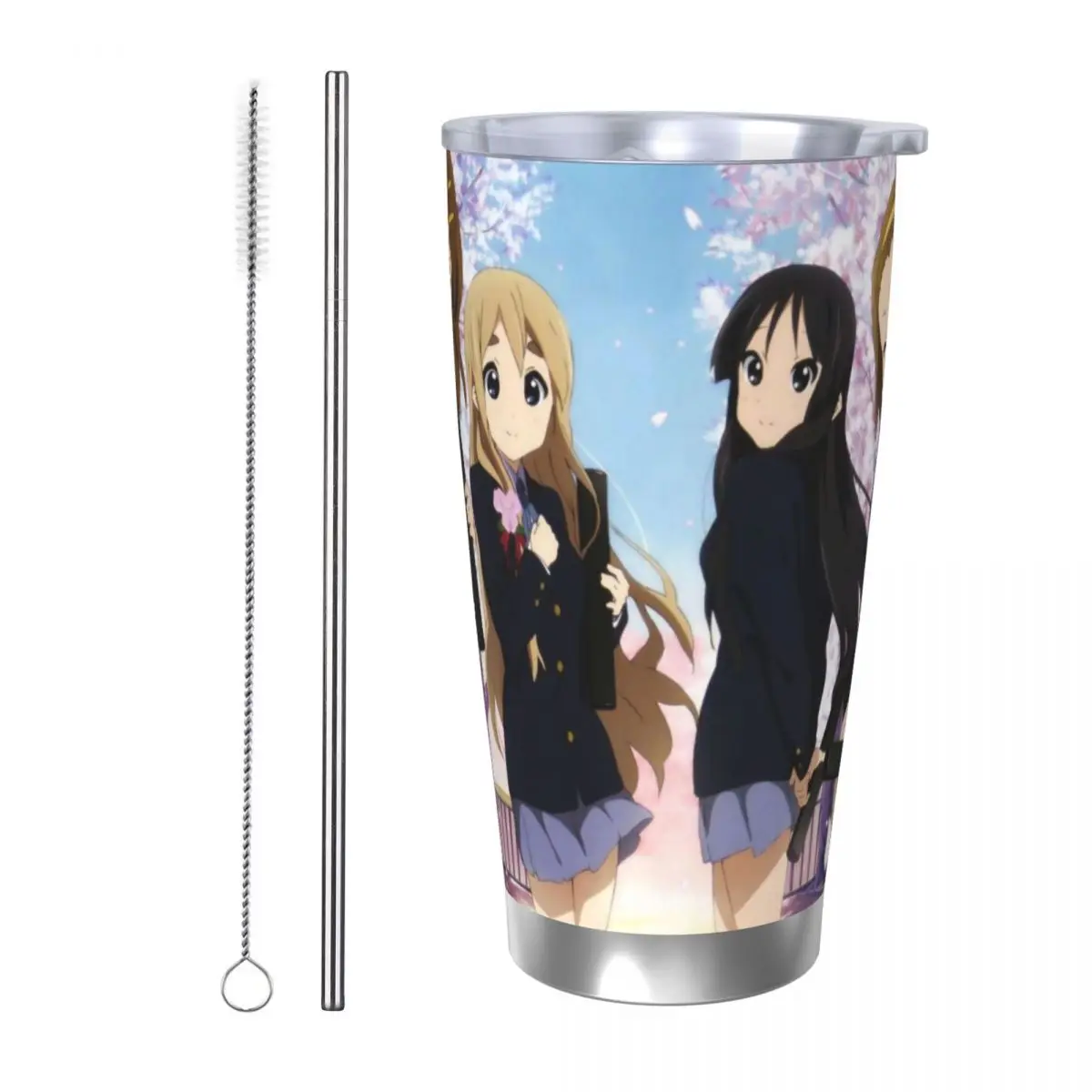 Japanese Anime K-On! 20oz Stainless Steel Car Mug Straw Thermal Iced Travel Cup Vacuum Insulated Coffee Hot Cup